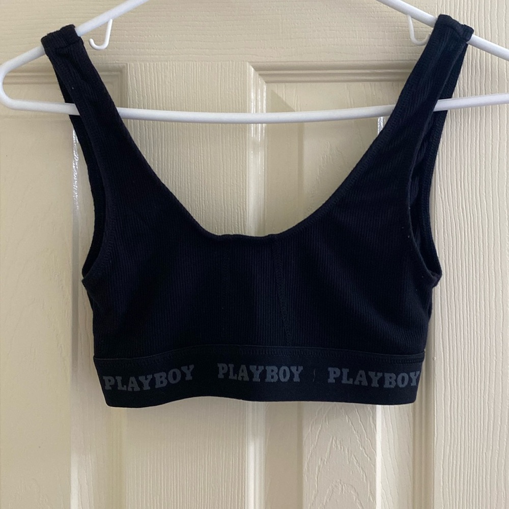 Black playboy athletic bra top